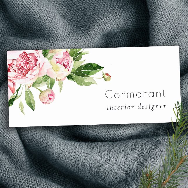 Elegant Clean Pink Green Watercolor Peony Floral Name Tag (Creator Uploaded)