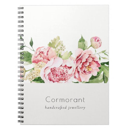 Elegant Clean Pink Green Watercolor Peony Floral Notebook