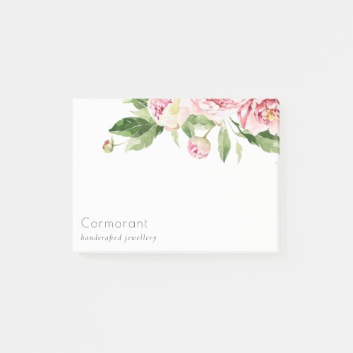 Elegant Clean Pink Green Watercolor Peony Floral Post_it Notes
