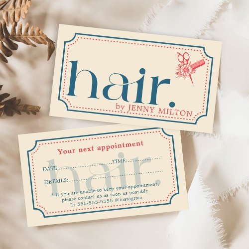 Elegant Clean Retro Blue Hair Stylist Appointment  Business Card