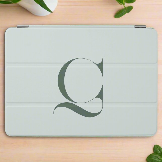 Elegant Clean Sage Green Monogram Typography  iPad Mini Cover (Creator Uploaded)