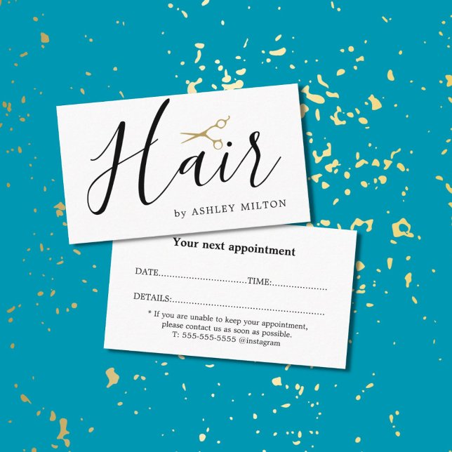 Elegant Clean Scissors Hair Stylist Appointment Business Card (Creator Uploaded)