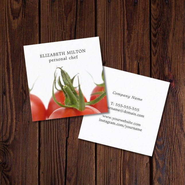 Elegant Clean Tomato Photo Personal Chef Square Business Card (Creator Uploaded)