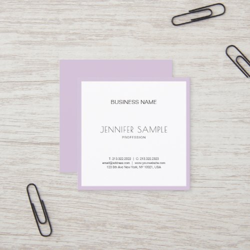 Elegant Clean Trendy Violet Purple Luxury Plain Square Business Card