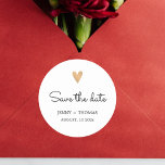 Elegant Clean Wedding Gold Heart Save the date Classic Round Sticker<br><div class="desc">Elegant fully customizable sticker template with faux gold heart icon.</div>