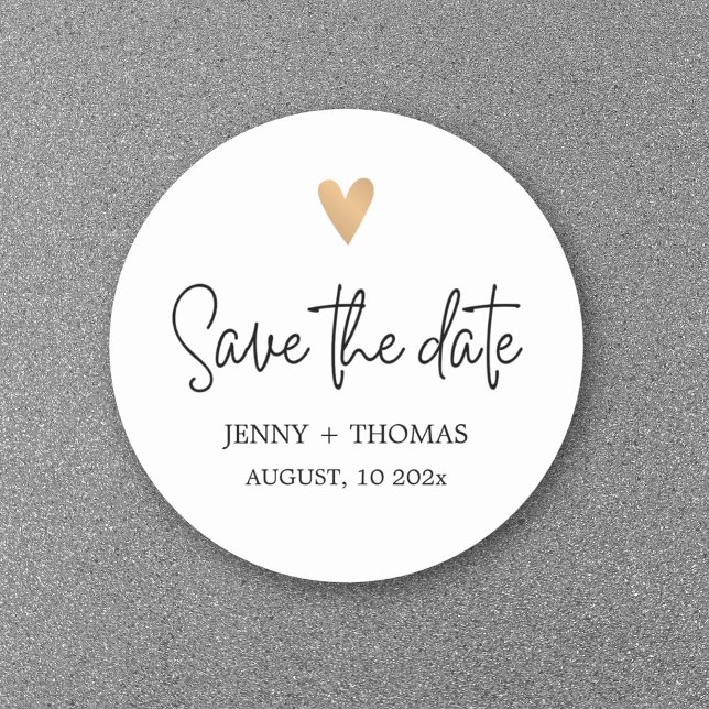 Elegant Clean Wedding Gold Heart Save the date Classic Round Sticker (Creator Uploaded)