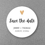 Elegant Clean Wedding Gold Heart Save the date Classic Round Sticker<br><div class="desc">Elegant fully customizable sticker template with faux gold heart icon.</div>