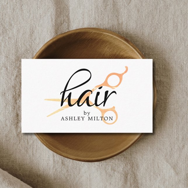 Elegant Clean White Faux Gold Scissors Hairstylist Business Card (Creator Uploaded)