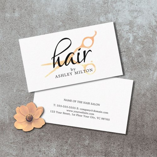 Elegant Clean White Faux Gold Scissors Hairstylist Business Card