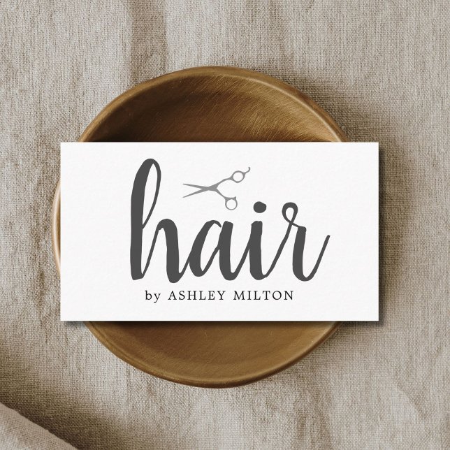 Elegant Clean White Grey Scissors Hair Stylist Business Card (Creator Uploaded)