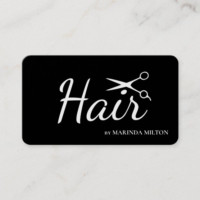 Elegant Clean White Scissors Hair Stylist Business Card (Front)