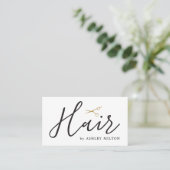 Elegant Clean White Scissors Hair Stylist Business Card (Standing Front)