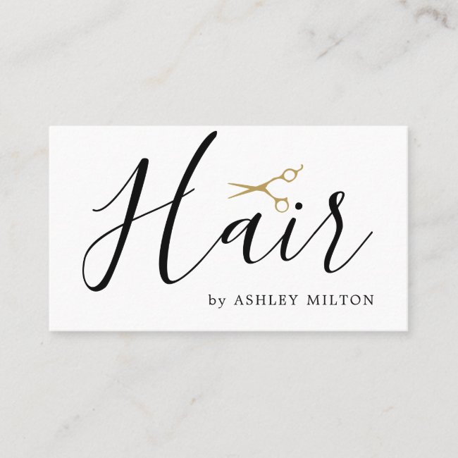 Elegant Clean White Scissors Hair Stylist Business Card