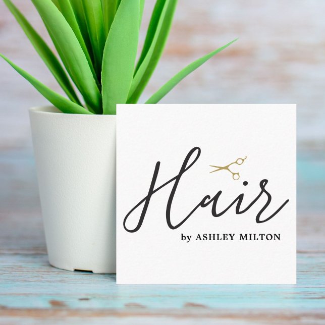 Elegant Clean White Scissors Hair Stylist Square Business Card (Creator Uploaded)