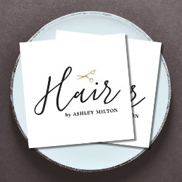 Elegant Clean White Scissors Hair Stylist Square Square Business Card