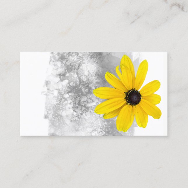elegant  clean yellow flower gray watercolor  business card (Front)