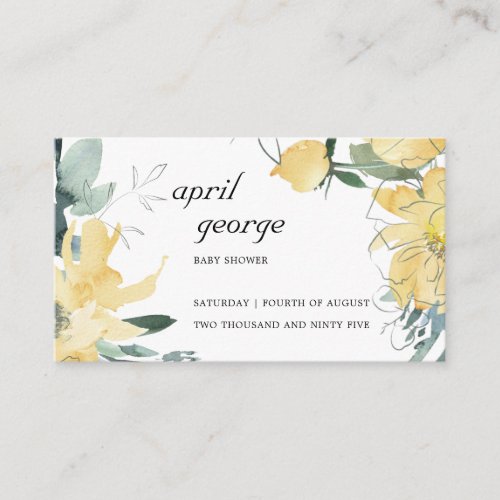 ELEGANT CLEAN YELLOW WATERCOLOR FLORAL BABY SHOWER PLACE CARD