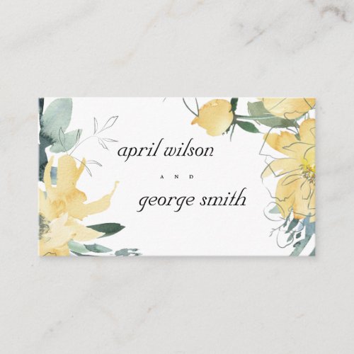 ELEGANT CLEAN YELLOW WATERCOLOR FLORAL WEDDING PLACE CARD