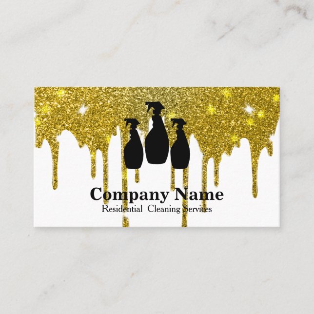 Elegant Cleaning Service Glitter Dripping Business Card (Front)