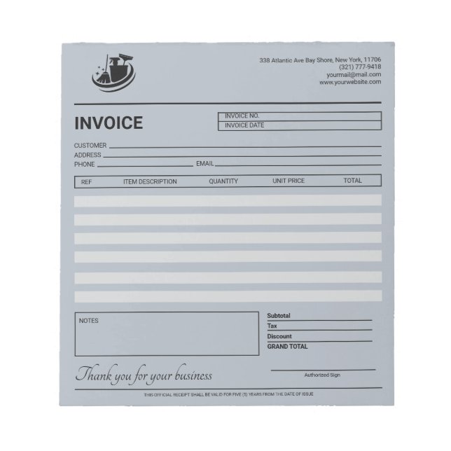 Elegant Cleaning Service Invoice / Receipt  Notepad (Front)