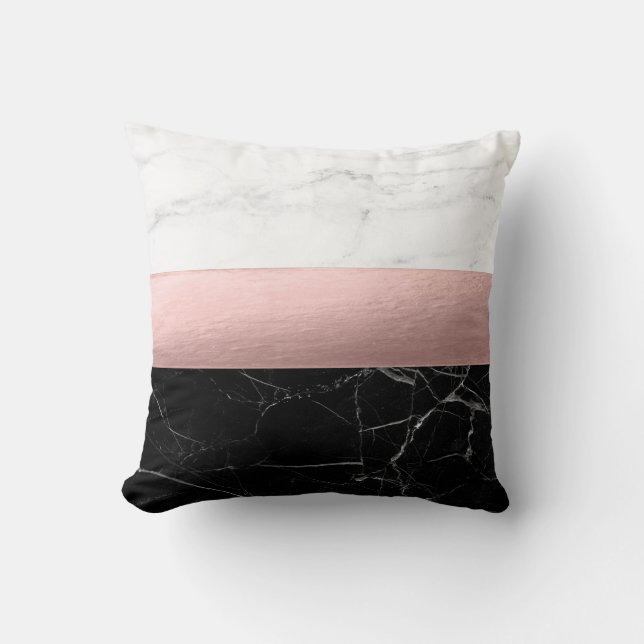 elegant clear black white marble faux rose gold throw pillow (Front)
