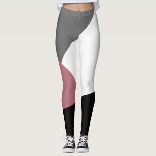 elegant clear dusty pink black grey geometrics leggings