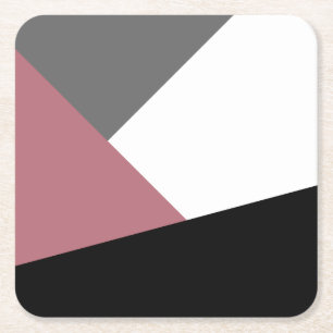 elegant clear dusty pink, black, grey geometrics square paper coaster