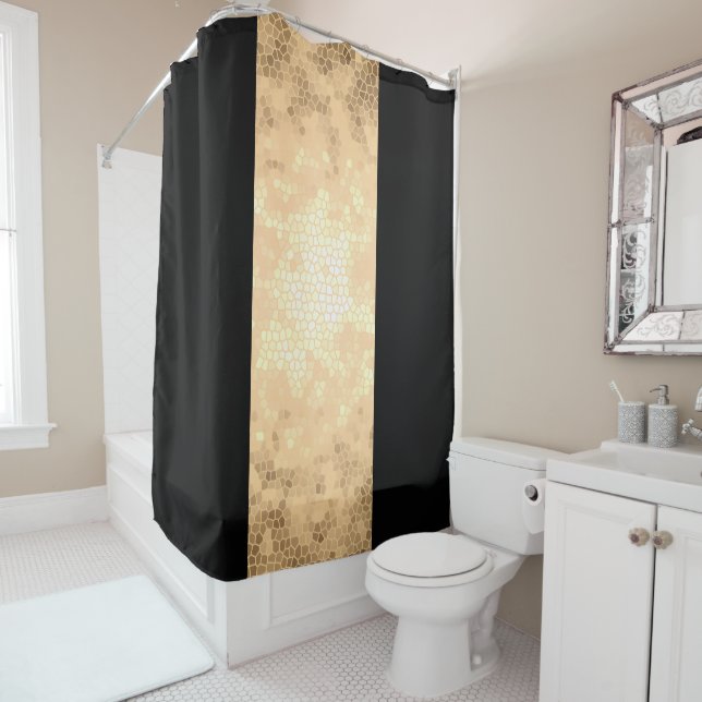 elegant clear faux gold and black stripes shower curtain (In Situ)