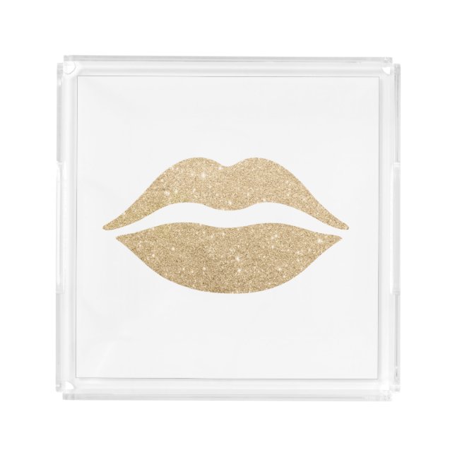 elegant clear faux gold glitter lips acrylic tray (Front)