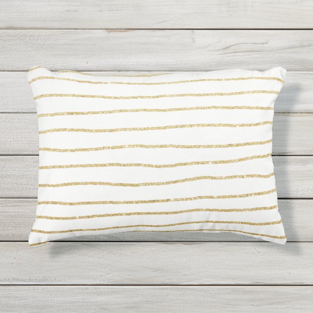 elegant clear faux gold glitter stripes pattern outdoor pillow (Front)