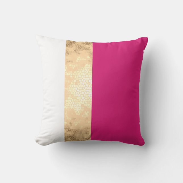 elegant clear faux gold pink white stripes throw pillow (Front)