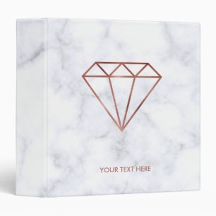 elegant clear faux rose gold diamond white marble 3 ring binder
