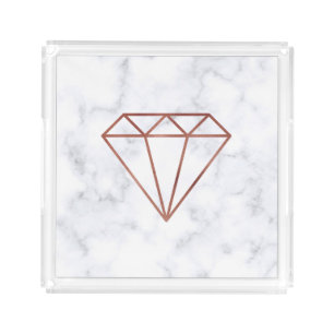 elegant clear faux rose gold diamond white marble acrylic tray