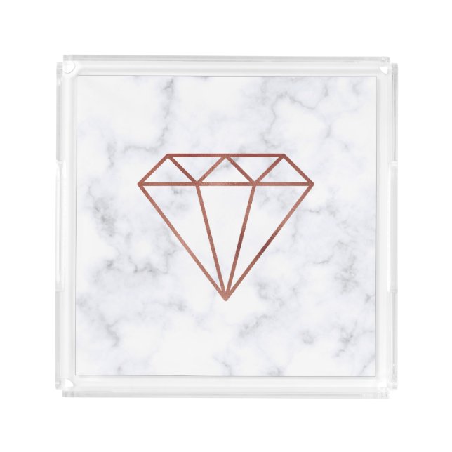 elegant clear faux rose gold diamond white marble acrylic tray (Front)
