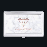 elegant clear faux rose gold diamond white marble business card case<br><div class="desc">Modern and trendy design featuring faux rose gold diamond and white marble.</div>