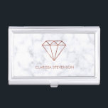 elegant clear faux rose gold diamond white marble business card case<br><div class="desc">Modern and trendy design featuring faux rose gold diamond and white marble.</div>