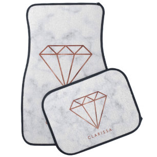 elegant clear faux rose gold diamond white marble car floor mat