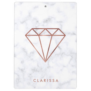 elegant clear faux rose gold diamond white marble clipboard