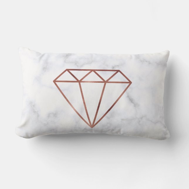 elegant clear faux rose gold diamond white marble lumbar pillow (Front)
