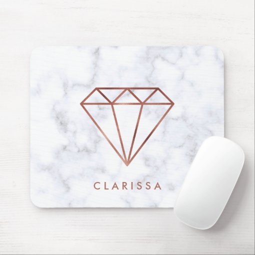 elegant clear faux rose gold diamond white marble mouse pad | Zazzle