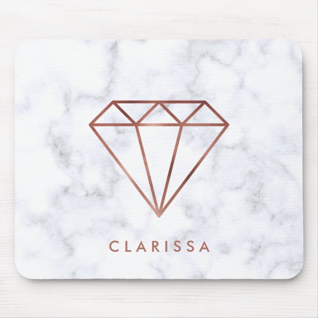 elegant clear faux rose gold diamond white marble mouse pad (Front)