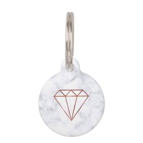 elegant clear faux rose gold diamond white marble pet name tag