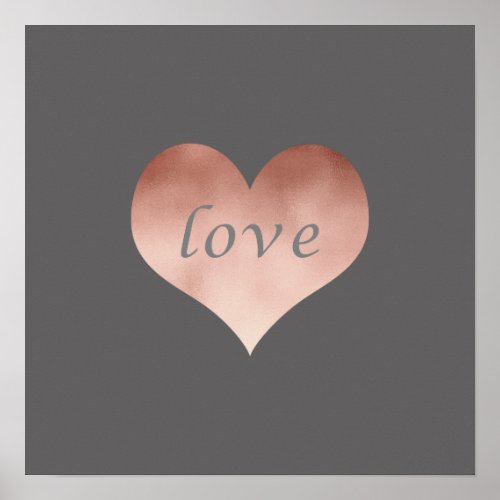 elegant clear faux rose gold love text heart poster