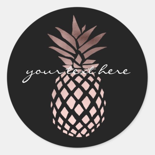 elegant clear faux rose gold tropical pineapple classic round sticker