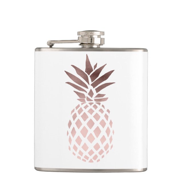 elegant clear faux rose gold tropical pineapple flask (Front)