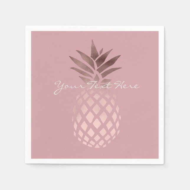 elegant clear faux rose gold tropical pineapple paper napkins (Front)
