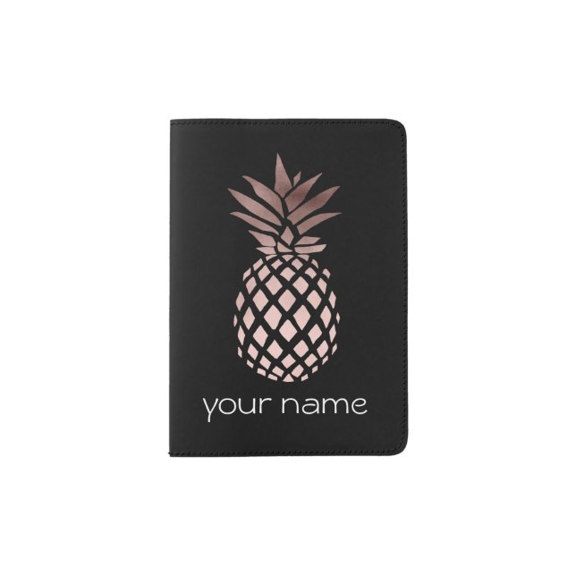 elegant clear faux rose gold tropical pineapple passport holder (Front)