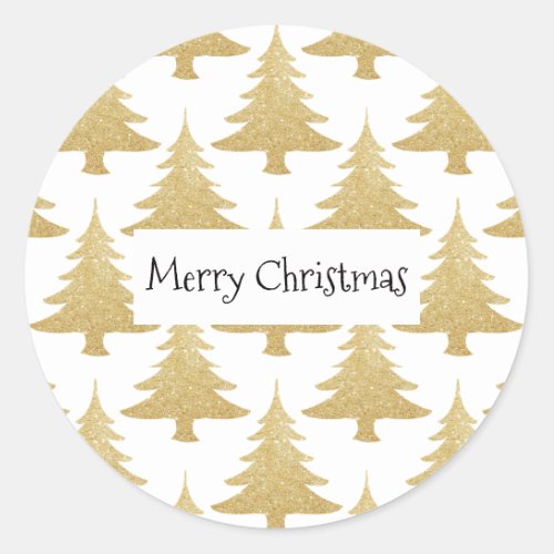 elegant clear gold glitter Christmas tree pattern Classic Round Sticker