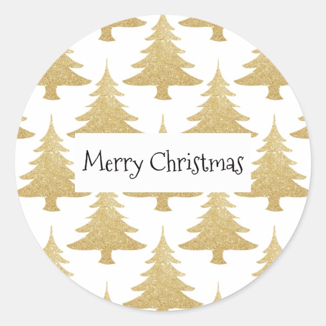 elegant clear gold glitter Christmas tree pattern Classic Round Sticker (Front)