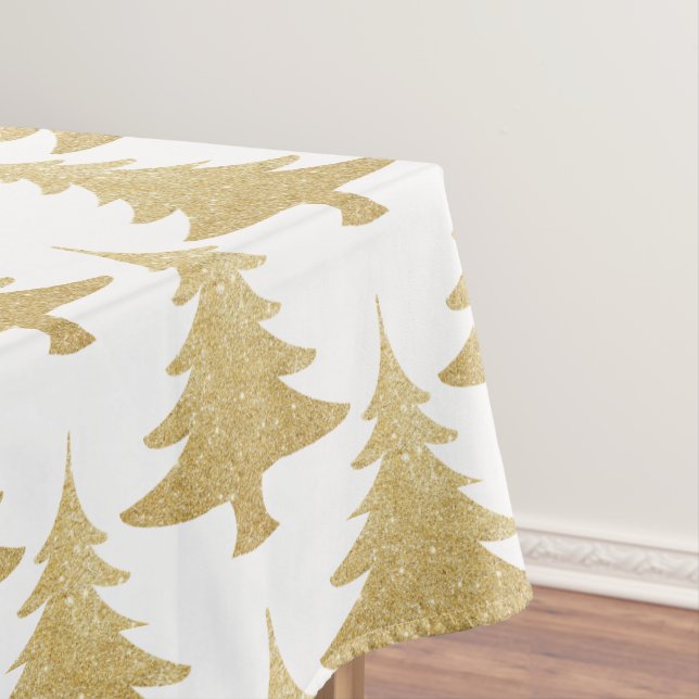 elegant clear gold glitter Christmas tree pattern Tablecloth (In Situ)